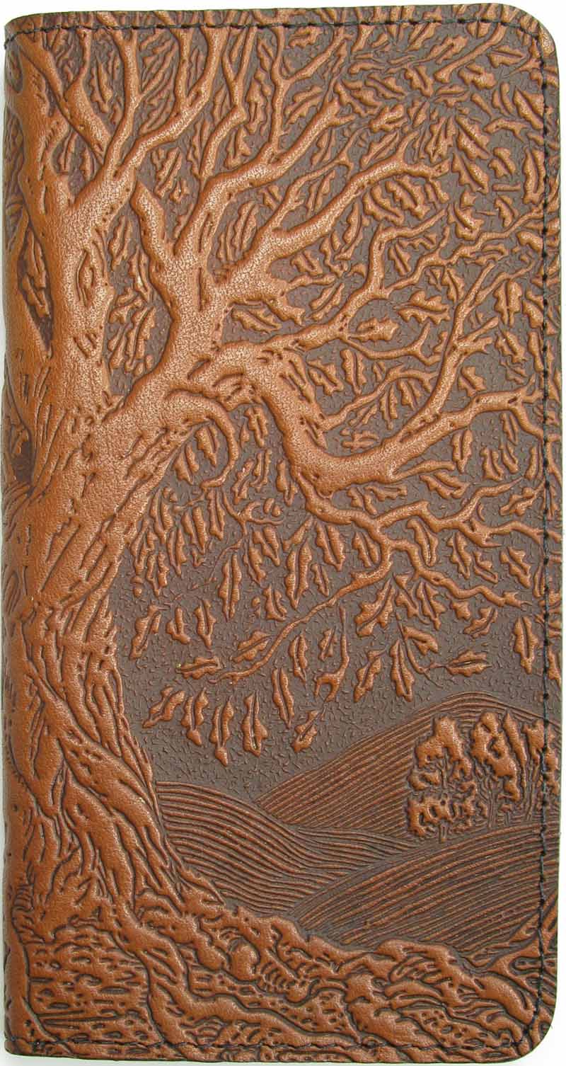 Leather Checkbook Cover - Tree of Life in Saddle